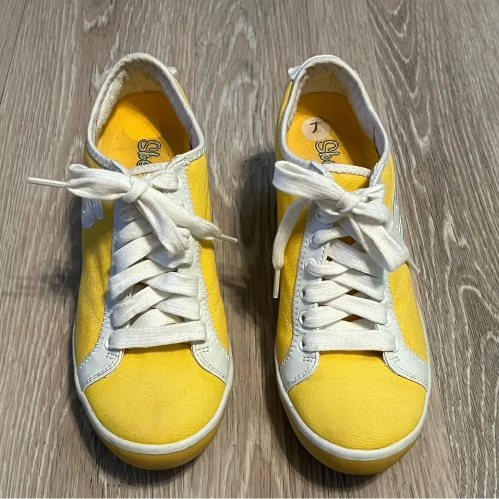Vtg 90s Y2K Skechers “S” Cali Platform Wedge Sneaker Shoe Yellow White Lace Up 7 - Picture 5 of 15